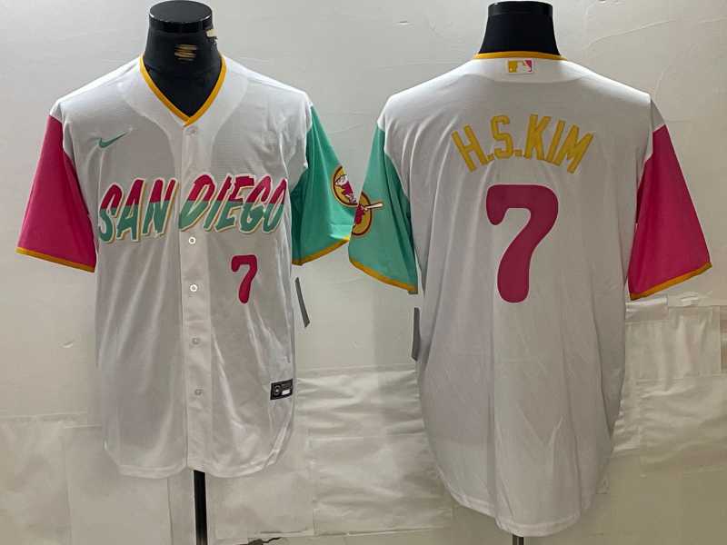 Men%27s San Diego Padres #7 Ha Seong Kim Number White 2023 City Connect Cool Base Stitched Jersey